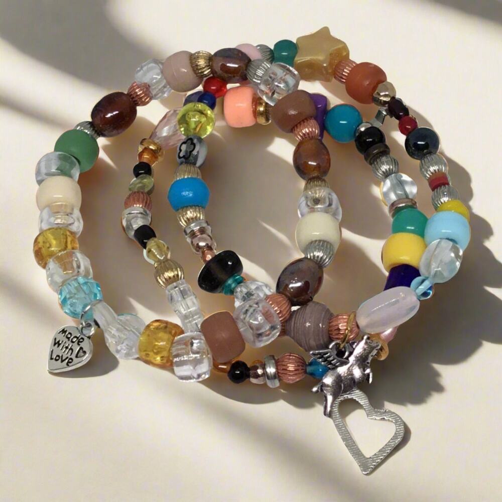 Boho Mixed Media Multi Color Handmade Eclectic Bracelets Unique Design Charms